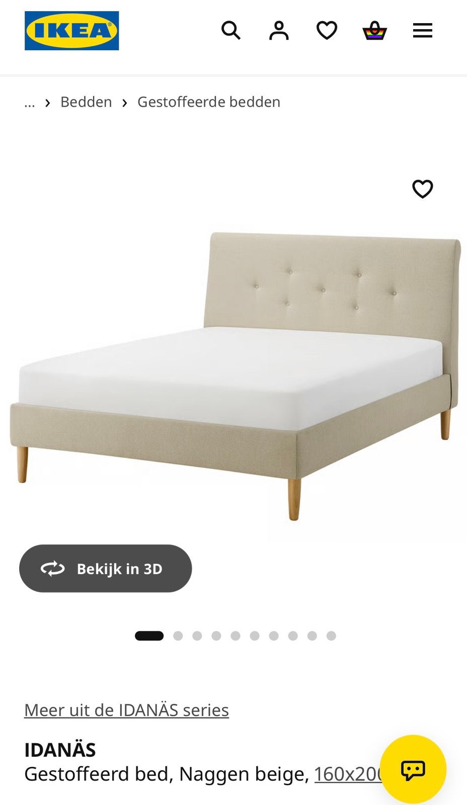 Tweepersoons bed 160x200 beige incl matras ikea idanas, Ophalen, Beige, Tweepersoons, Zo goed als nieuw