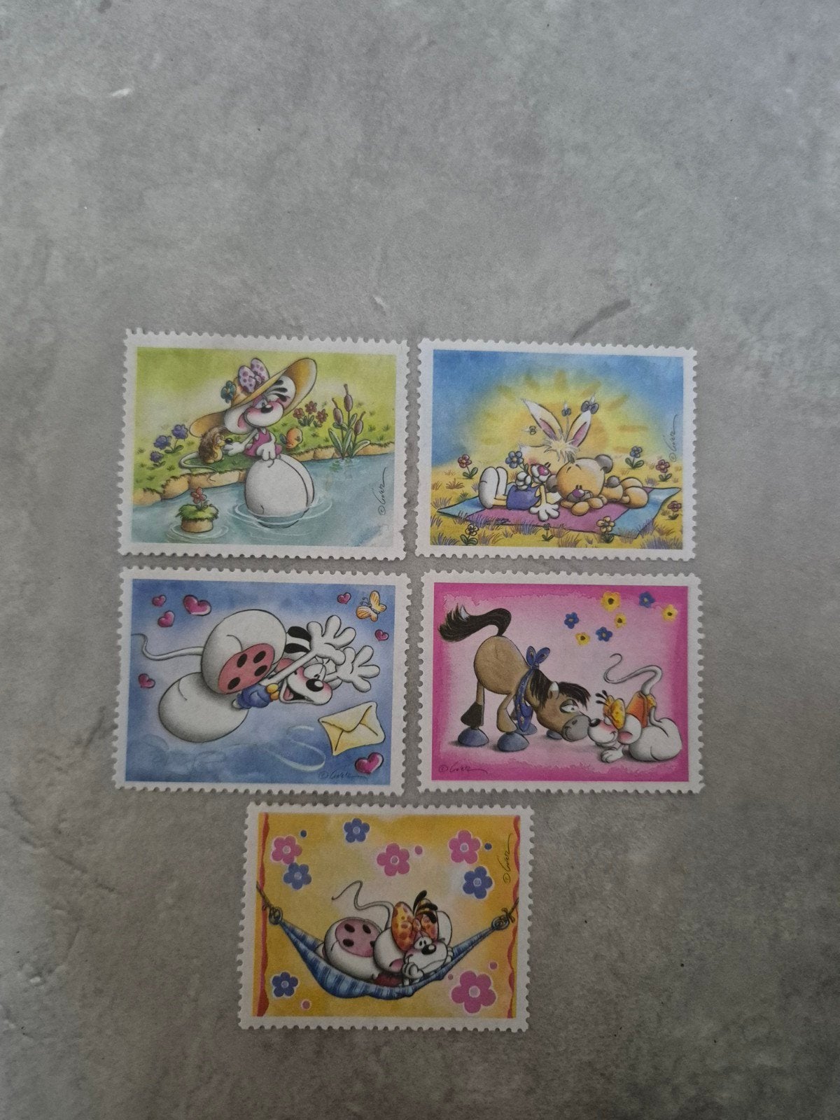 Diddl en Vrienden Postzegels - Set van 5, Verzamelen, Diddl, Ophalen of Verzenden