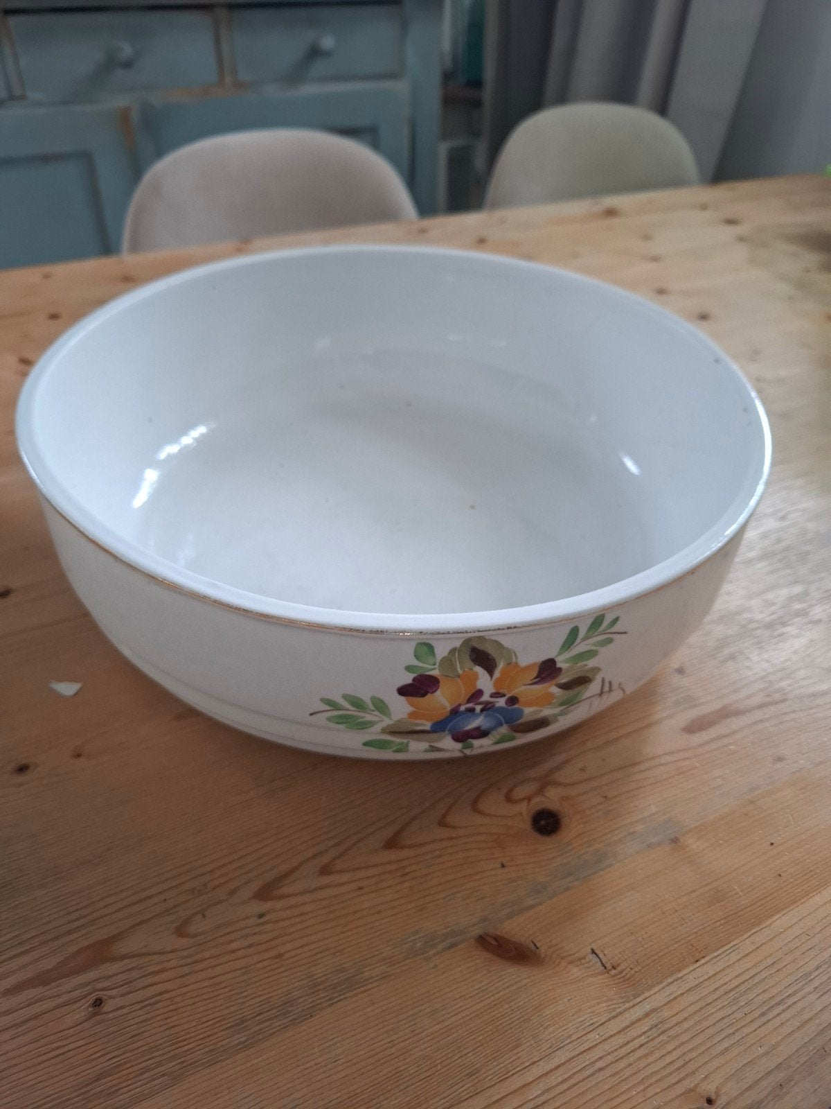 Grote schaal van lampetstel met handgeschilderde bloemen, Ophalen of Verzenden