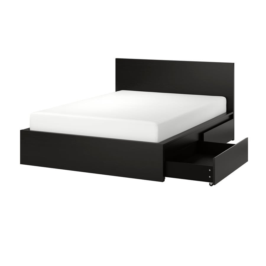 IKEA Malm bed 140x200 zwartbruin met 2 lades, Gebruikt, Zwart, Tweepersoons, 200 cm