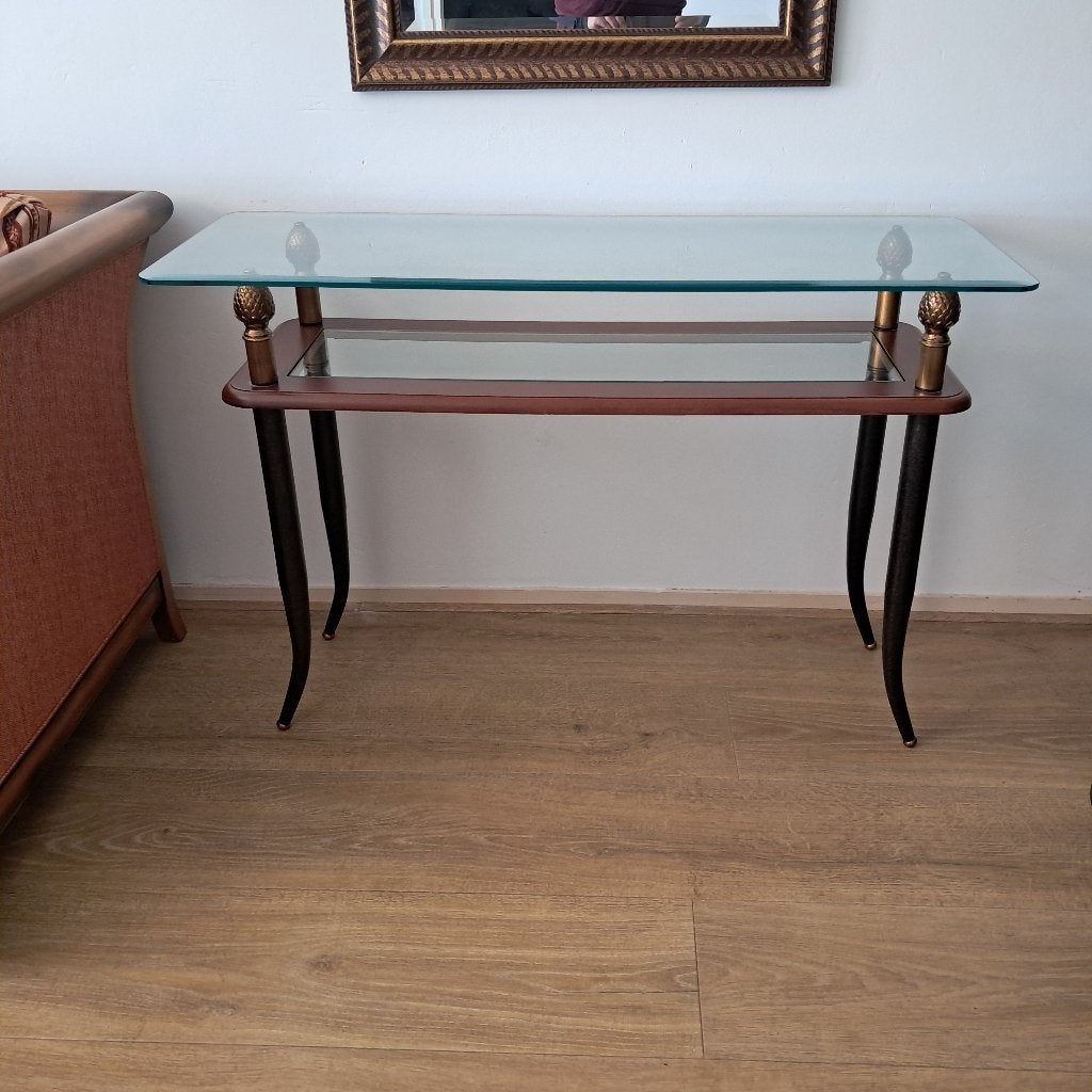 Vintage bijzettafel - wanttafel, Minder dan 55 cm, Gebruikt, Rond, Glas