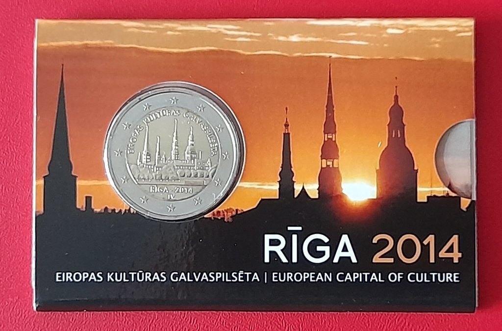 coincard Letland 2 euro 2014 Riga cultuurhoofdstad, Verzenden, Koningin Beatrix, Euro's, Setje