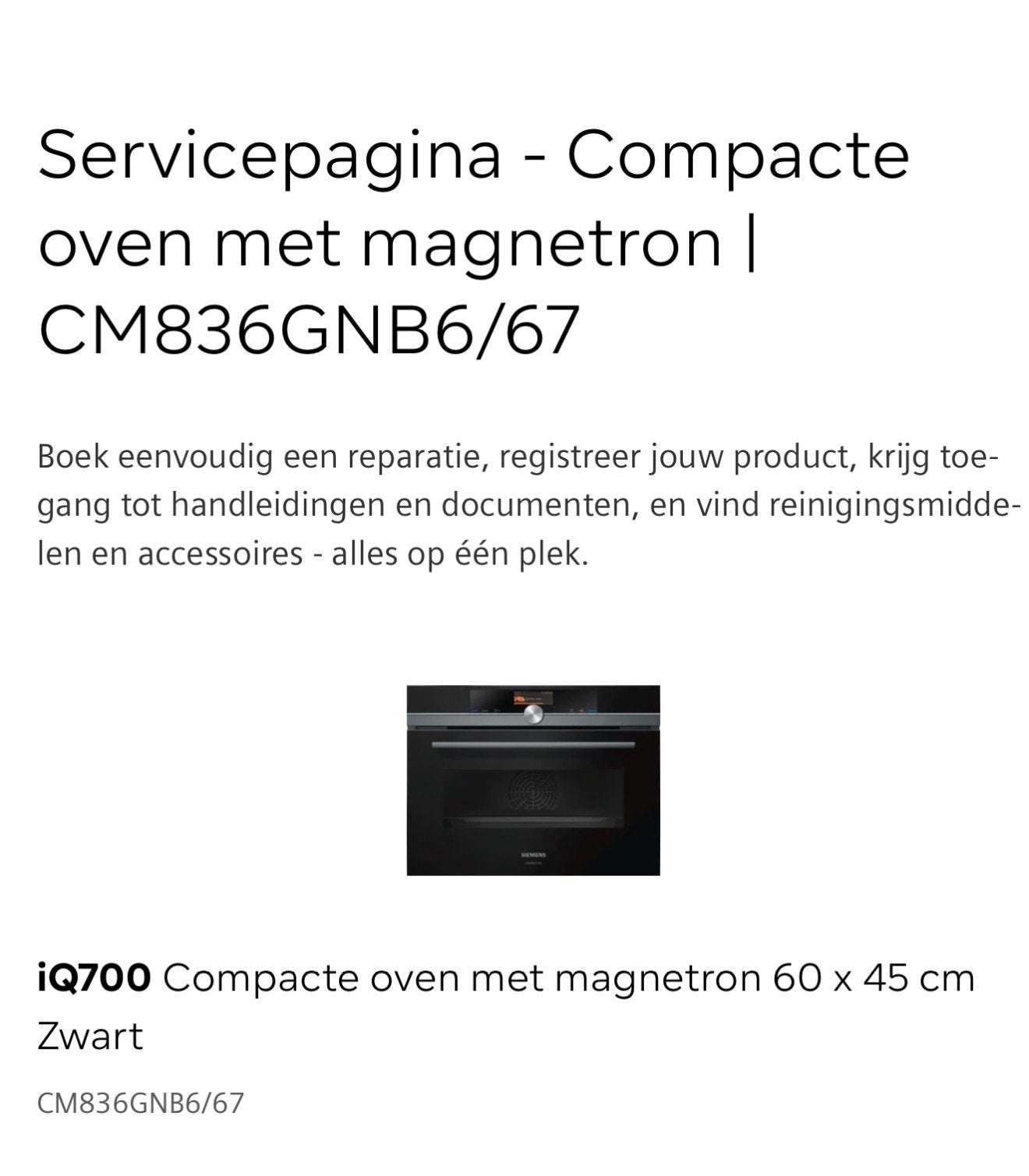 Siemens iQ700 Compacte oven met magnetron CM836GNB6/67, Ophalen, 45 tot 50 cm, Hete lucht, Siemens
