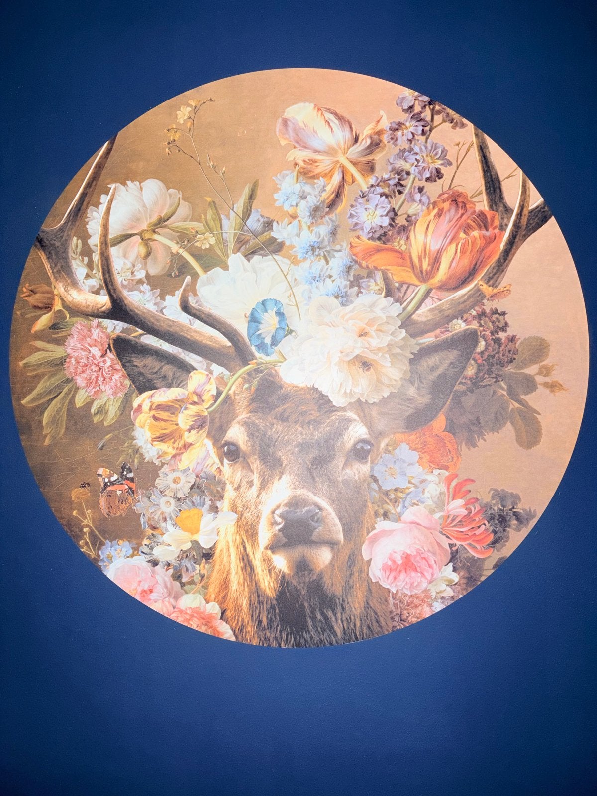 Wandcirkel Hert met Bloemen - 100cm, Ophalen, Meerkleurig, Nieuw, Kunststof