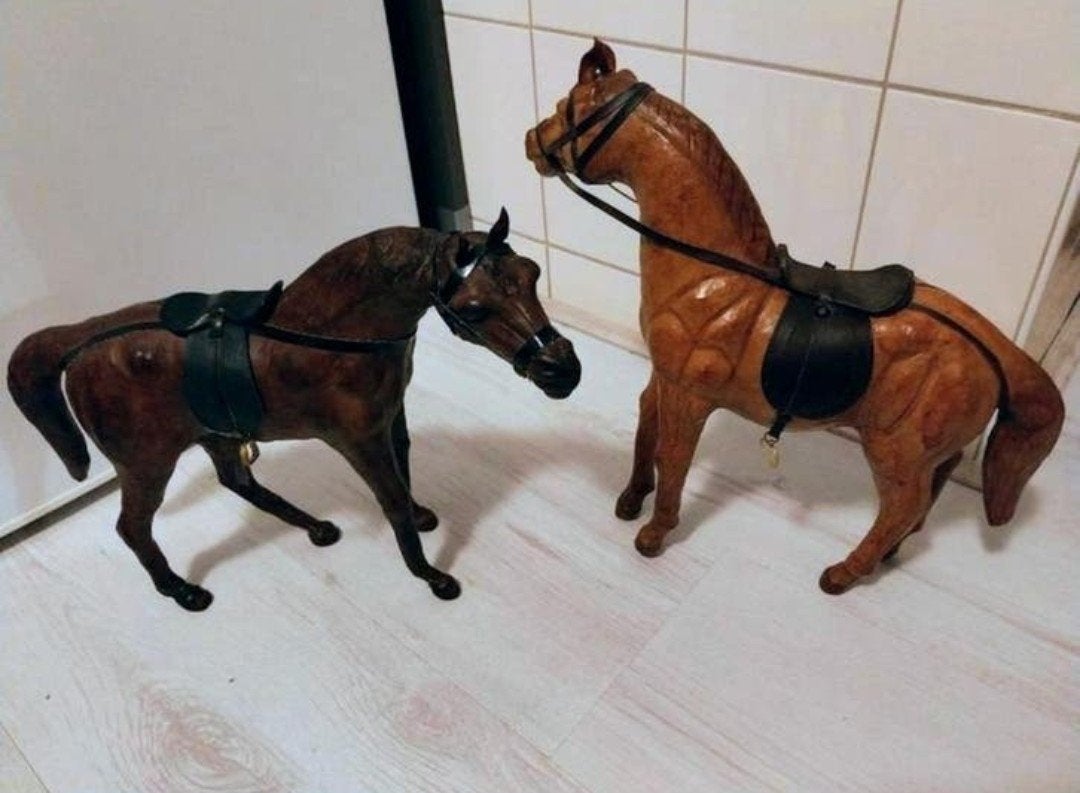 Vintage Leren paarden, Ophalen of Verzenden, Zo goed als nieuw, Paard, Beeldje of Figuurtje