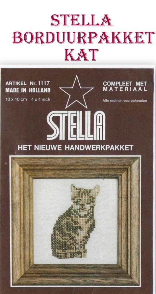 Borduurpakket Stella: - Kat- Afmeting: 10 x 10 cm, Hobby en Vrije tijd, Ophalen of Verzenden, Nieuw, Borduurpakket