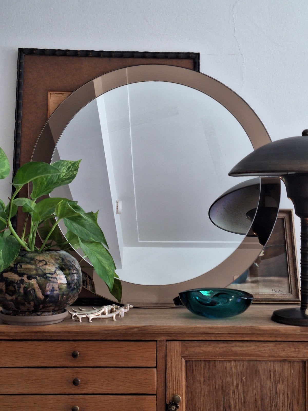 Ronde Vintage 70s Spiegel, Rond, Ophalen of Verzenden, Zo goed als nieuw, Minder dan 100 cm