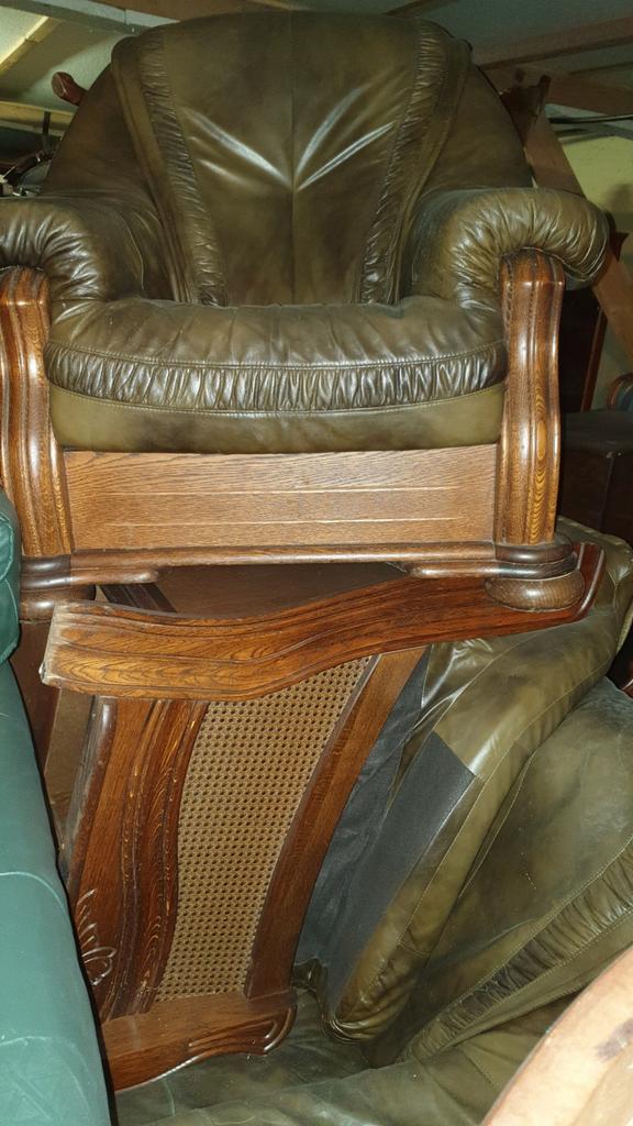 Eiken lederen fauteuil, Ophalen, 75 tot 100 cm, Leer