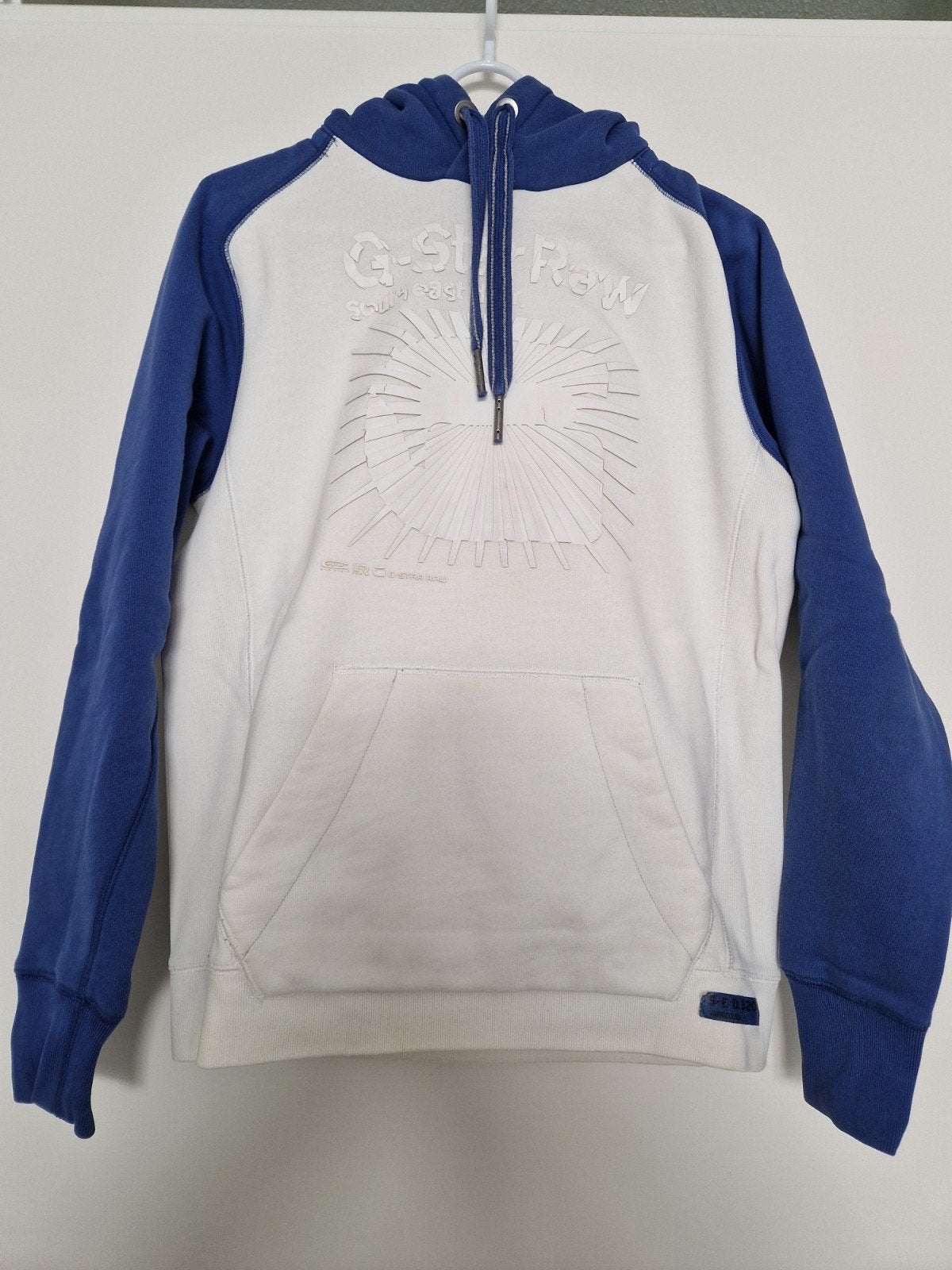 G-Star Raw hoodie - Wit met blauwe mouwen, G-Star Raw, Maat 48/50 (M), Wit, Ophalen of Verzenden