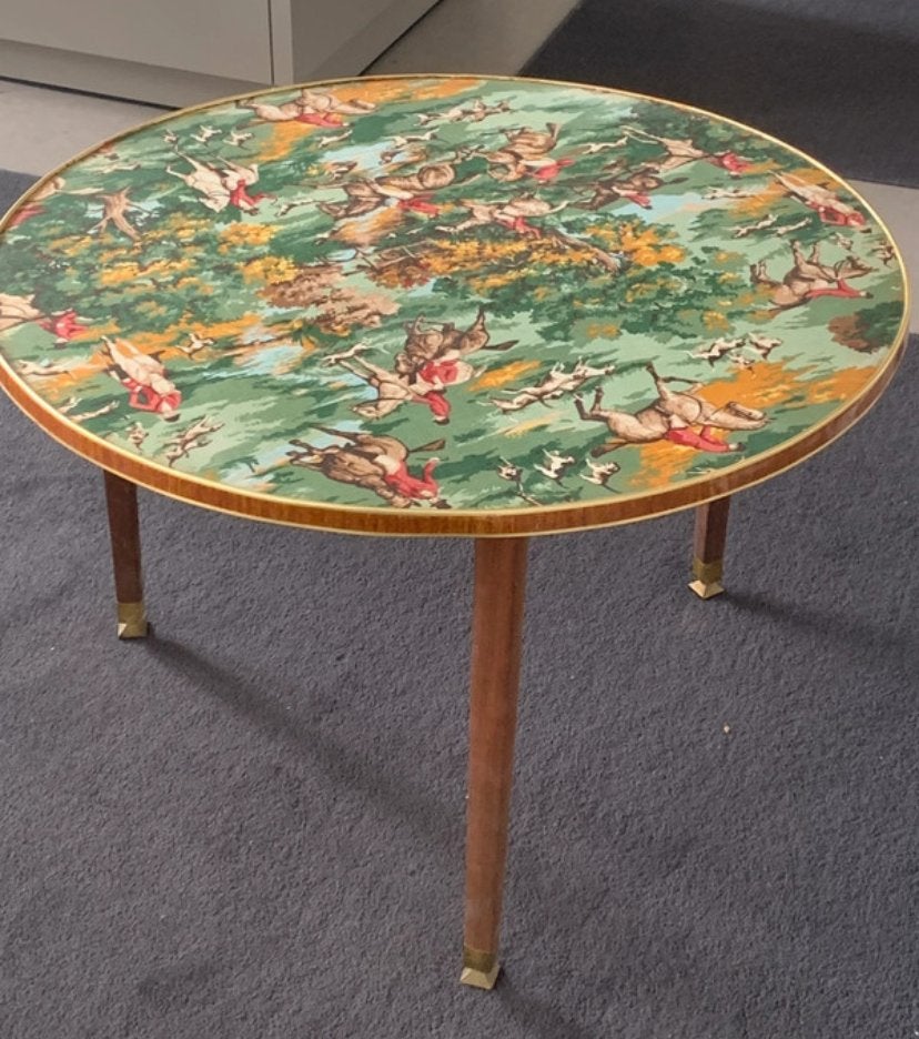 Vintage Bijzettafel met Jachtscène Decoratie, Ophalen, 50 – 75, Gebruikt, Rond