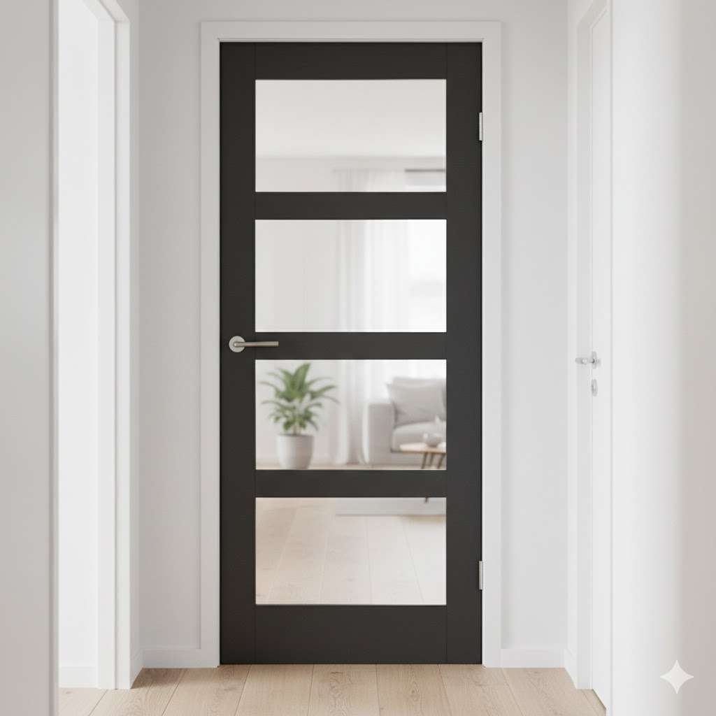 Zwarte binnendeur Ramos 83 x 201,5 stomp met glas | NIEUW, Doe-het-zelf en Verbouw, Niet ingevuld, 80 tot 100 cm, Binnendeur, Niet ingevuld