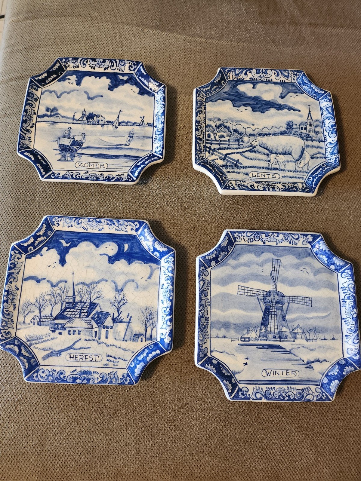 Delfts Blauw wandborden - De Vier Jaargetijden, Antiek en Kunst, Antiek | Wandborden en Tegels, Ophalen of Verzenden