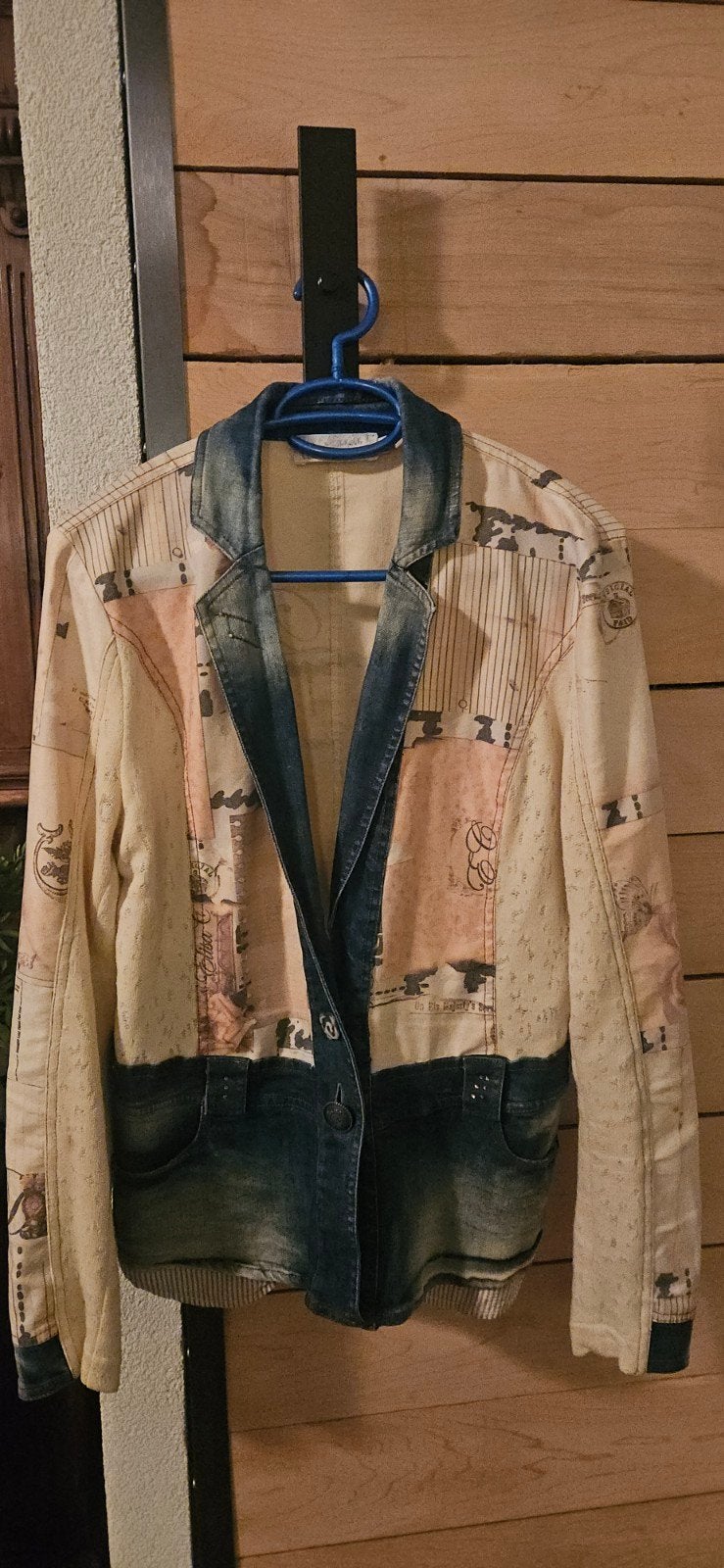 Elisa Cavaletti spijkerjasje met ecru vintage prints - Maat, Maat 38/40 (M), Meerkleurig, Ophalen of Verzenden, Zo goed als nieuw