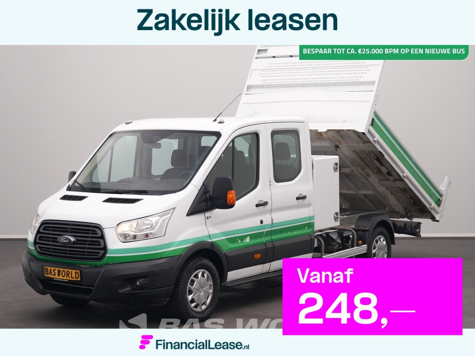 Ford Transit 130pk Dubbel Cabine Kipper Trekhaak Airco Cruis, Stof, Euro 6, 4 cilinders, 2000 kg