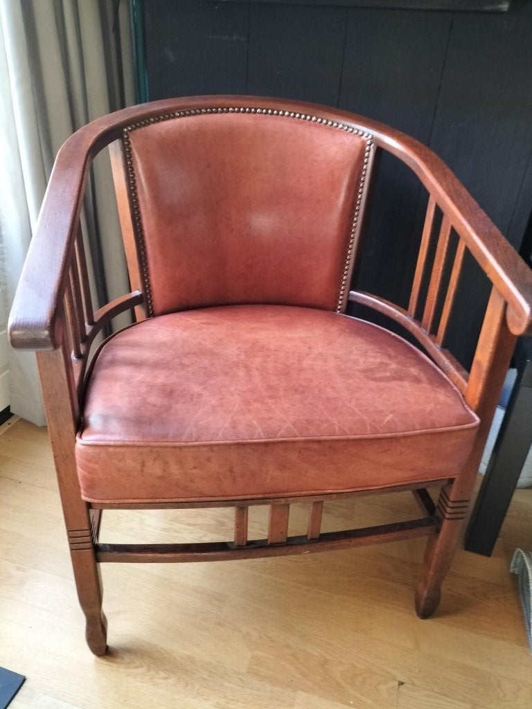 Antieke stoel met leer, Gebruikt, 50 tot 75 cm, Antiek, Ophalen