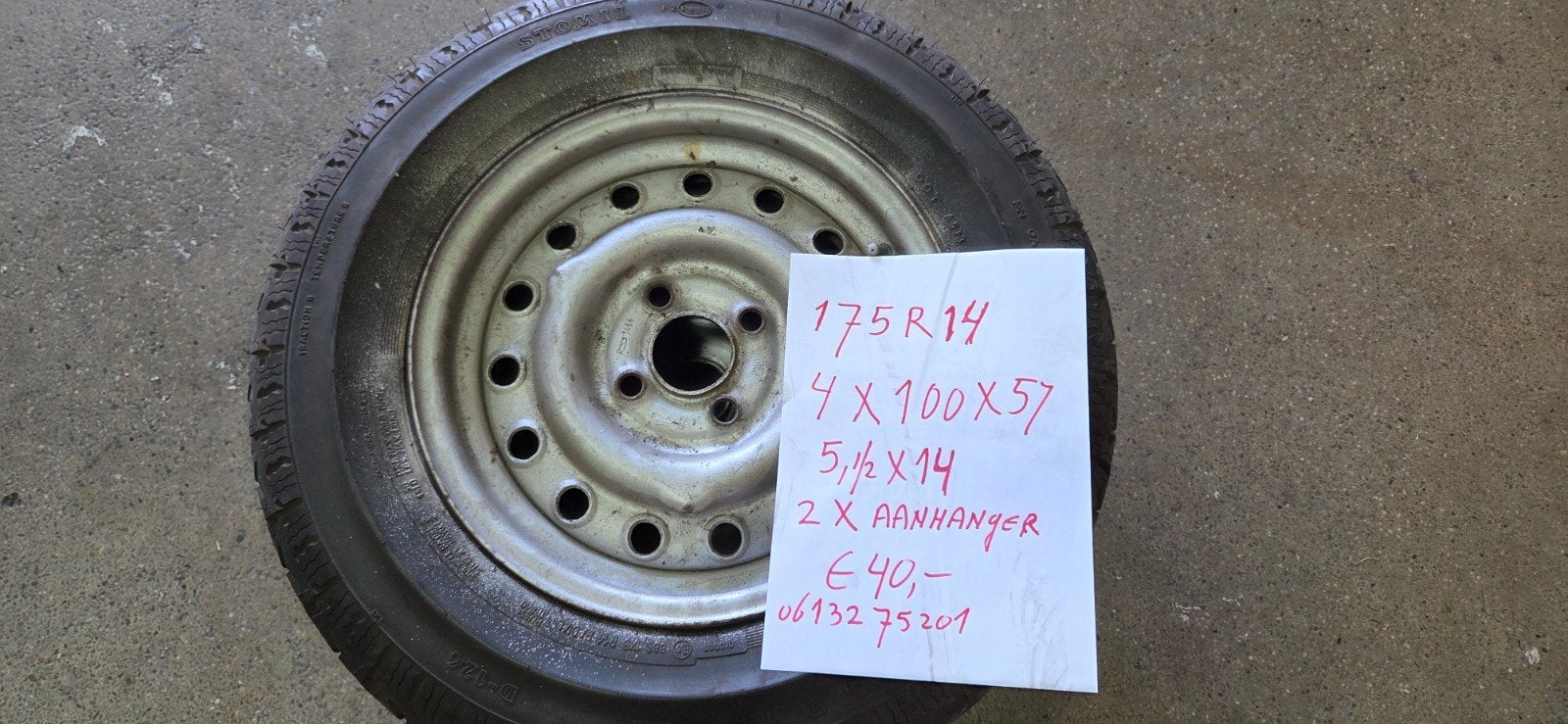 2 x kar  wielen 175R14  steek 4 x 100 oudere banden., Ophalen, Gebruikt