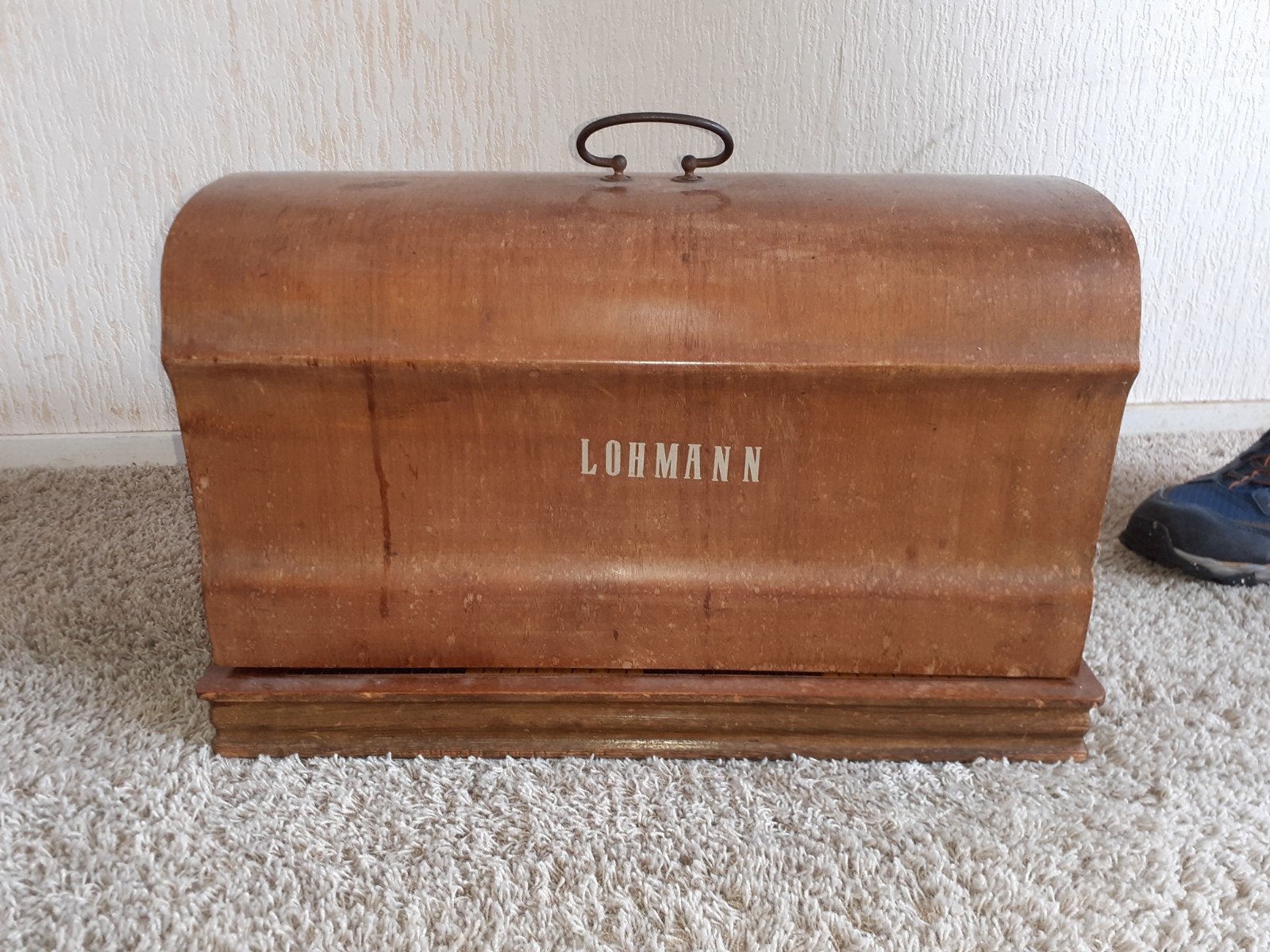 Antieke Logmann handnaaimachine met houten kap, Ophalen, Gebruikt, Naaimachine, Overige merken
