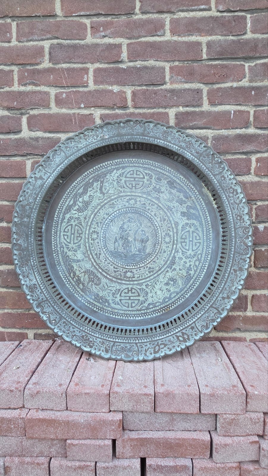 prachtige antieke Chinese schaal 66 cm, Ophalen of Verzenden, Rond, Hout
