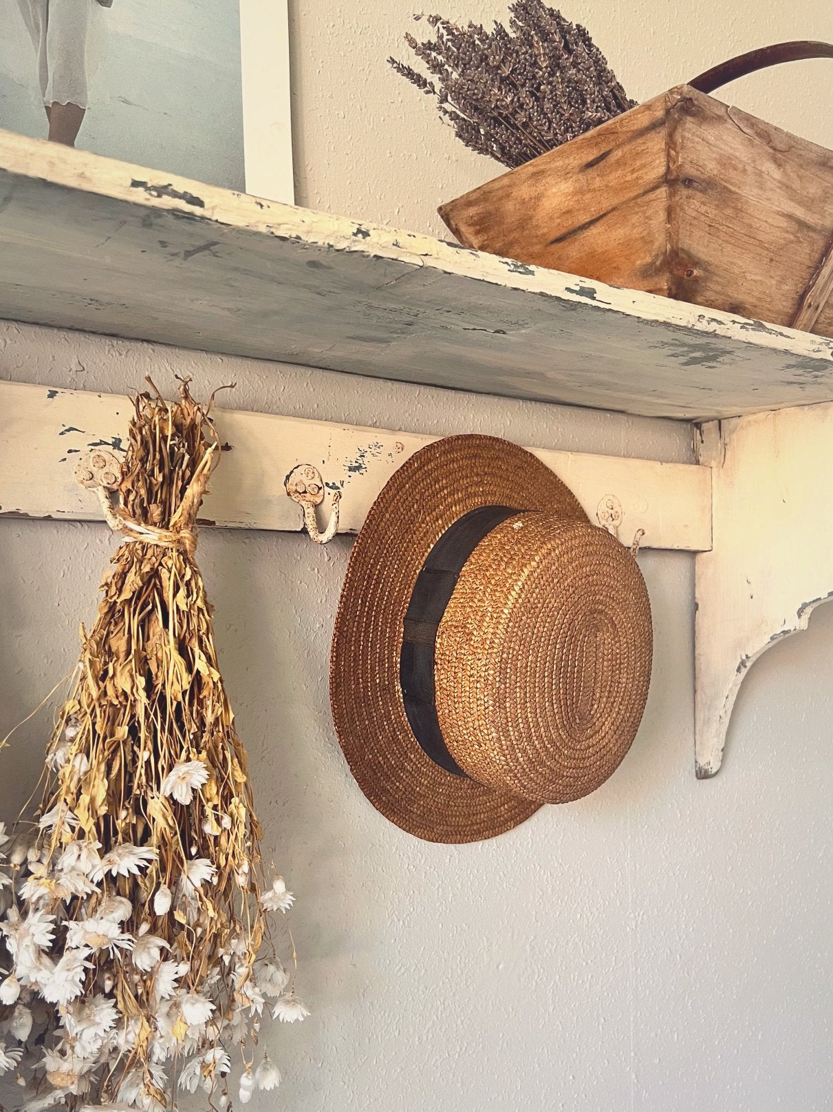 Leuk brocante Franse rieten hoed / hoedje, Ophalen of Verzenden