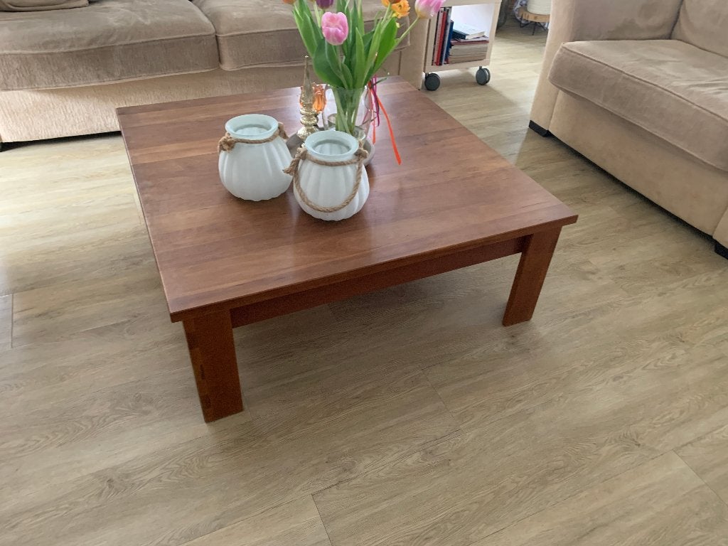 Kersenhouten salontafel 100x100x38 cm - Geolied, Ophalen, Gebruikt, 50 tot 100 cm, Vierkant