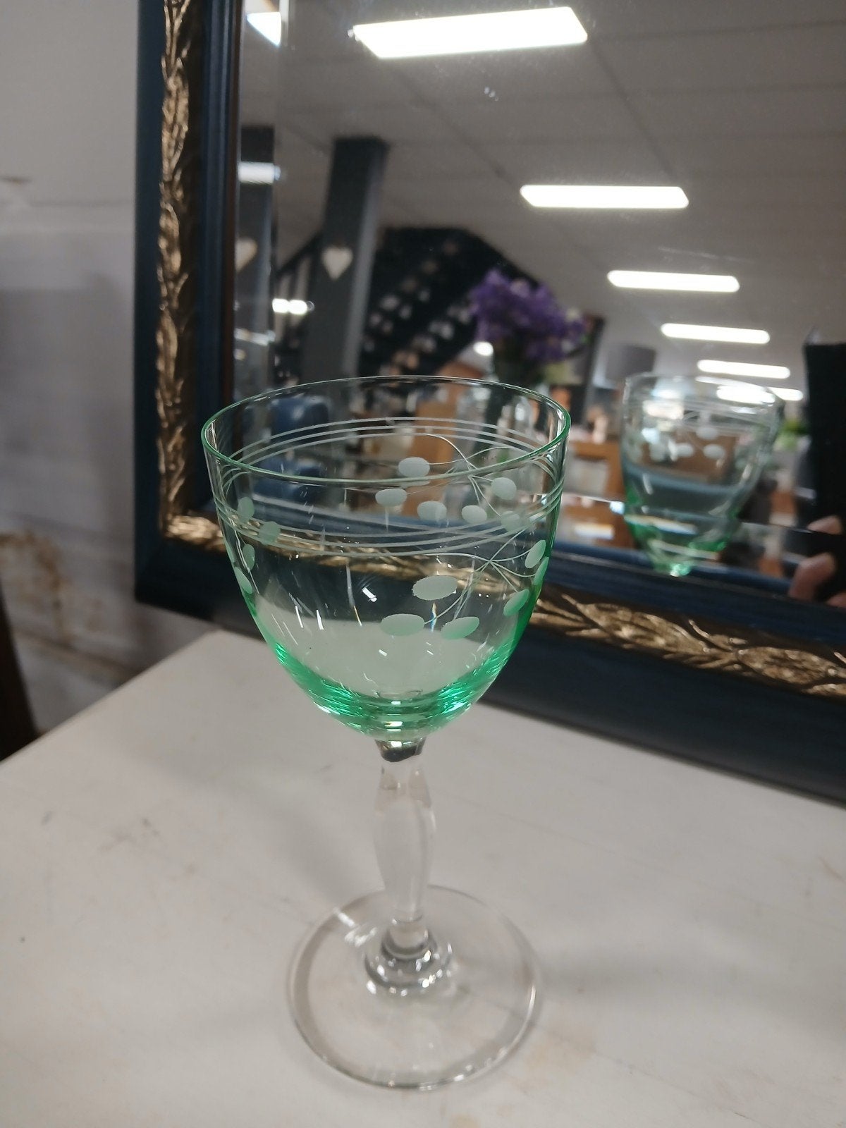 Vintage groen Uranium glas met motief Estafette St Anna, Antiek en Kunst, Ophalen of Verzenden