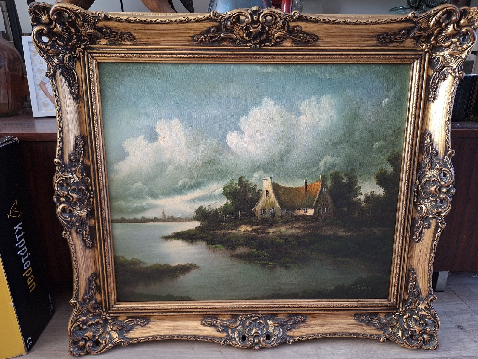 Schilderij Walter Schuller - Landschap met boerderij, Antiek en Kunst, Ophalen