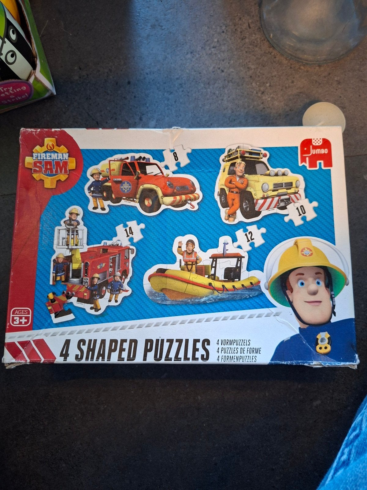 Brandweerman Sam 4 Vormpuzzels Jumbo, Ophalen, 10 tot 50 stukjes, Gebruikt, 2 tot 4 jaar