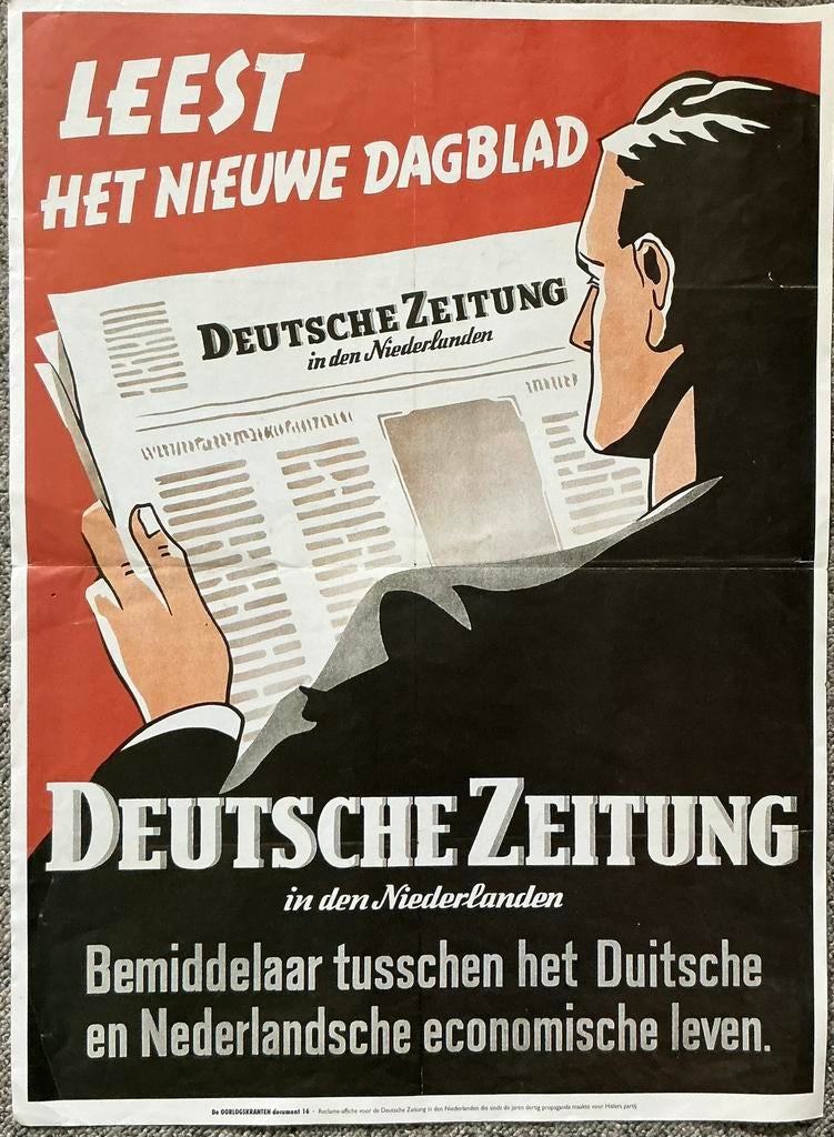 Deutsche Zeiting poster 50 x 60 cm tijdens 2e wereldoorlog, Verzamelen, Posters, Rechthoekig Staand, Verzenden, Deurposter of groter
