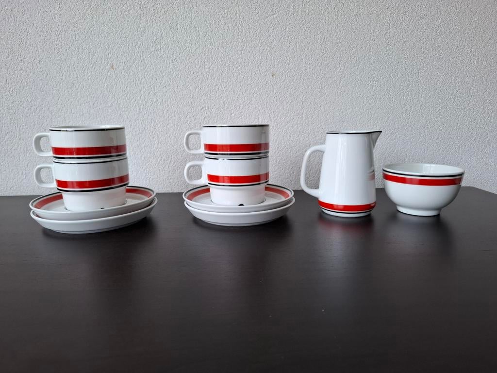 Vintage Ikea Spal 4 kop en schotel + suikerpot/melkkan, Huis en Inrichting, Ophalen of Verzenden, Zo goed als nieuw, Overige stijlen