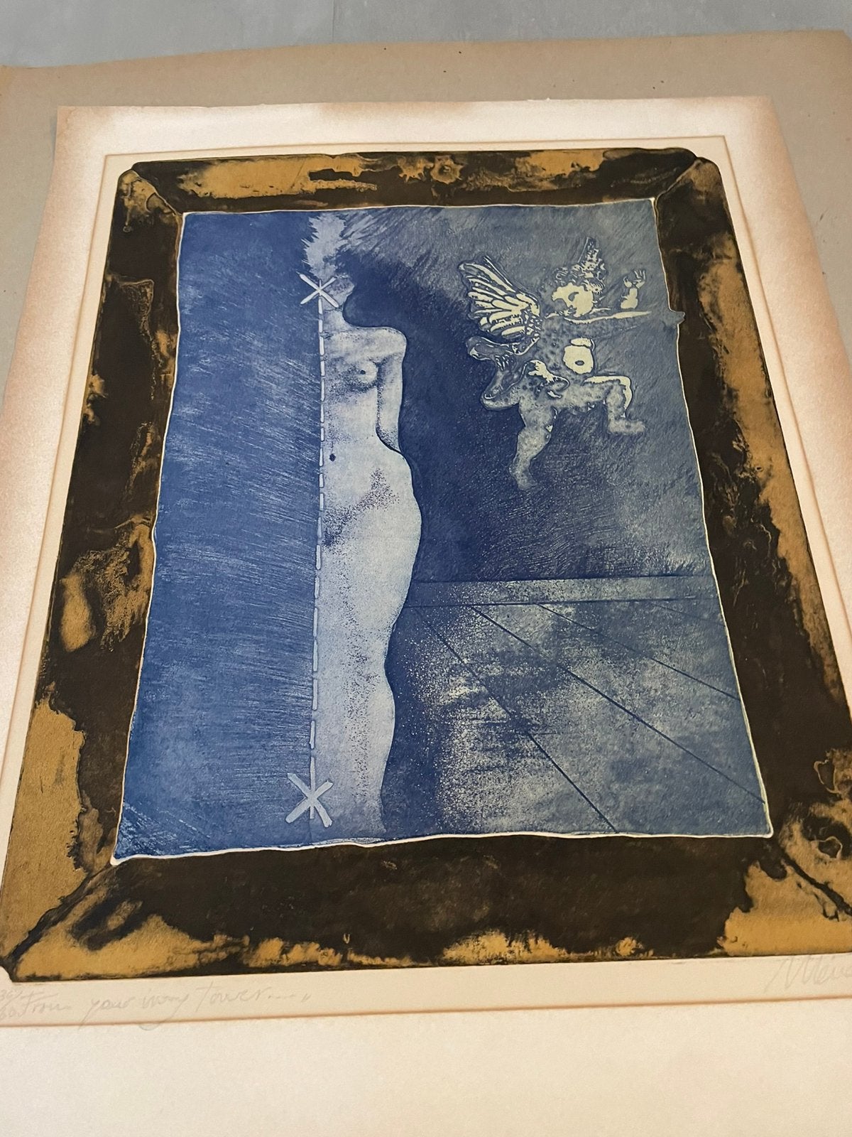 Manuel Menan (1946)Kleurrijke gravure.Vanuit uw ivoren toren, Antiek en Kunst, Kunst | Etsen en Gravures, Ophalen of Verzenden