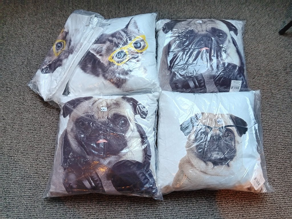 4 leuke, grappige dieren kussens nieuw 40x40 + 1 extra hoes, Ophalen, Nieuw, Vierkant