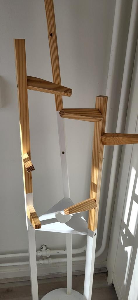 Houten staande kapstok met witte basis, Ophalen, Gebruikt, Staande kapstok, 150 tot 200 cm