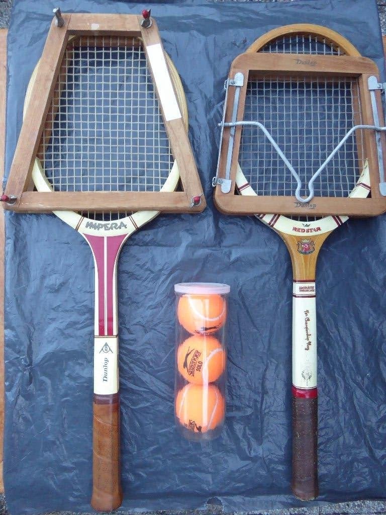 Vintage houten Dunlop en Redstar houten Tennisracket, Gebruikt, L00, Ophalen of Verzenden, Racket