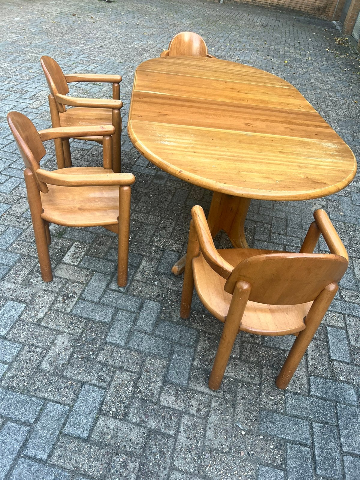 Vintage Rainer Daumiller Alder Dining Set Table 4 Armchairs, Ophalen, Zo goed als nieuw
