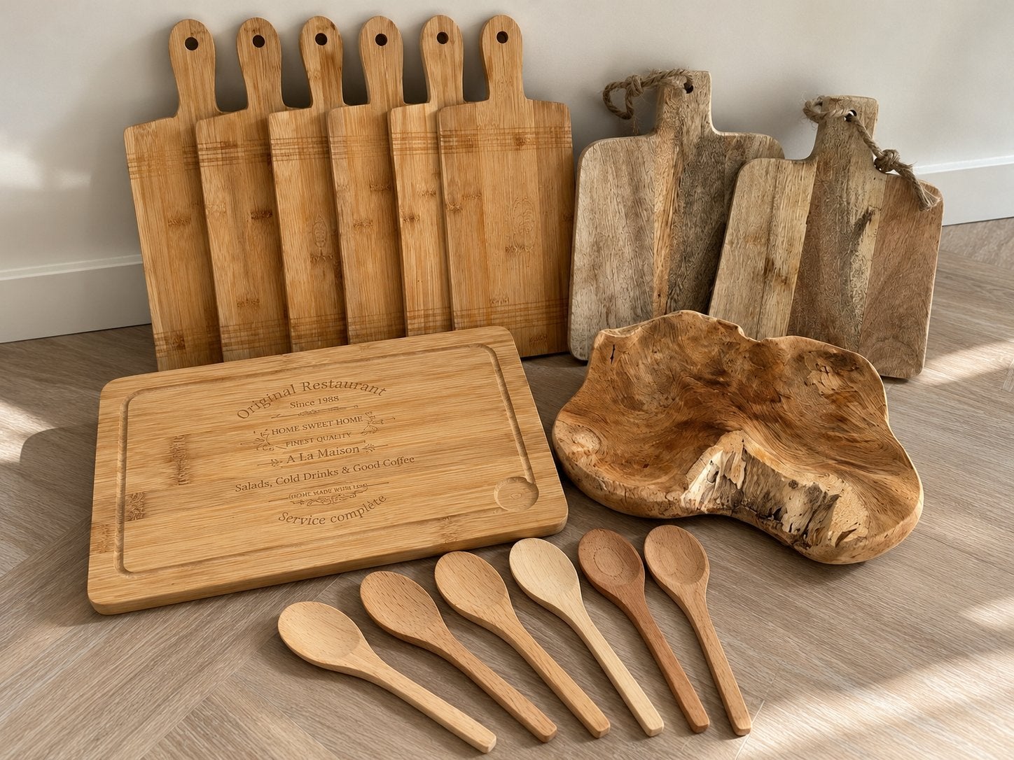 16-delige Houten Keuken- en Serveerset, Snij-/serveerplank, Ophalen of Verzenden, Hout, Bruin
