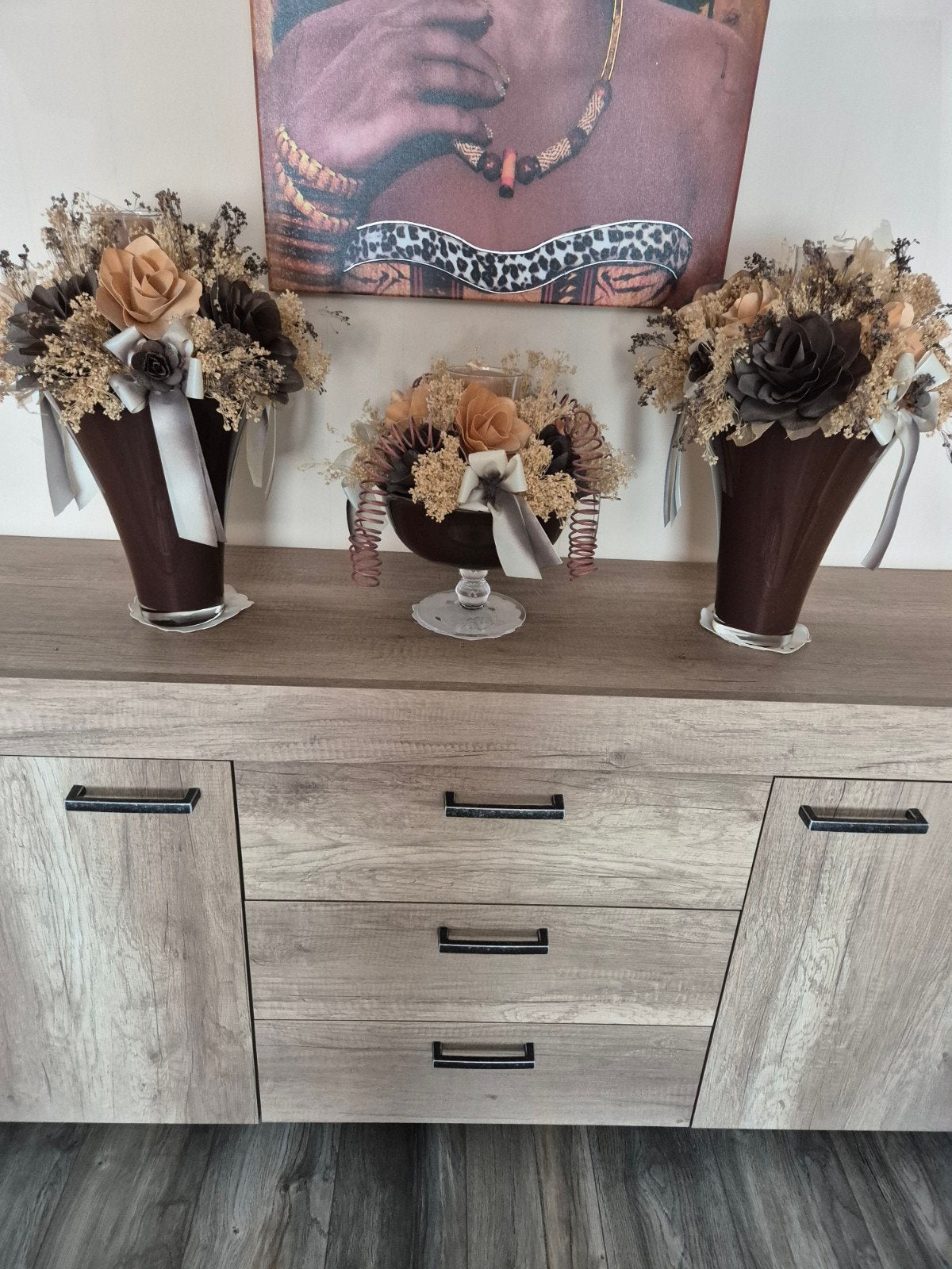 vazen 3delig bruin, Huis en Inrichting, Ophalen, 25 tot 50 cm, 50 tot 100 cm