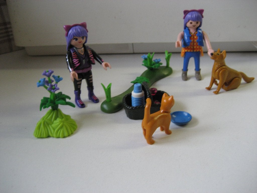 playmobil tweeling meiden met hond en poes, Ophalen of Verzenden, Zo goed als nieuw