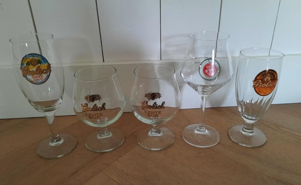5 Verschillende Grolsch Bierglazen - Seizoenscollectie, Antiek en Kunst, Antiek | Glas en Kristal, Ophalen