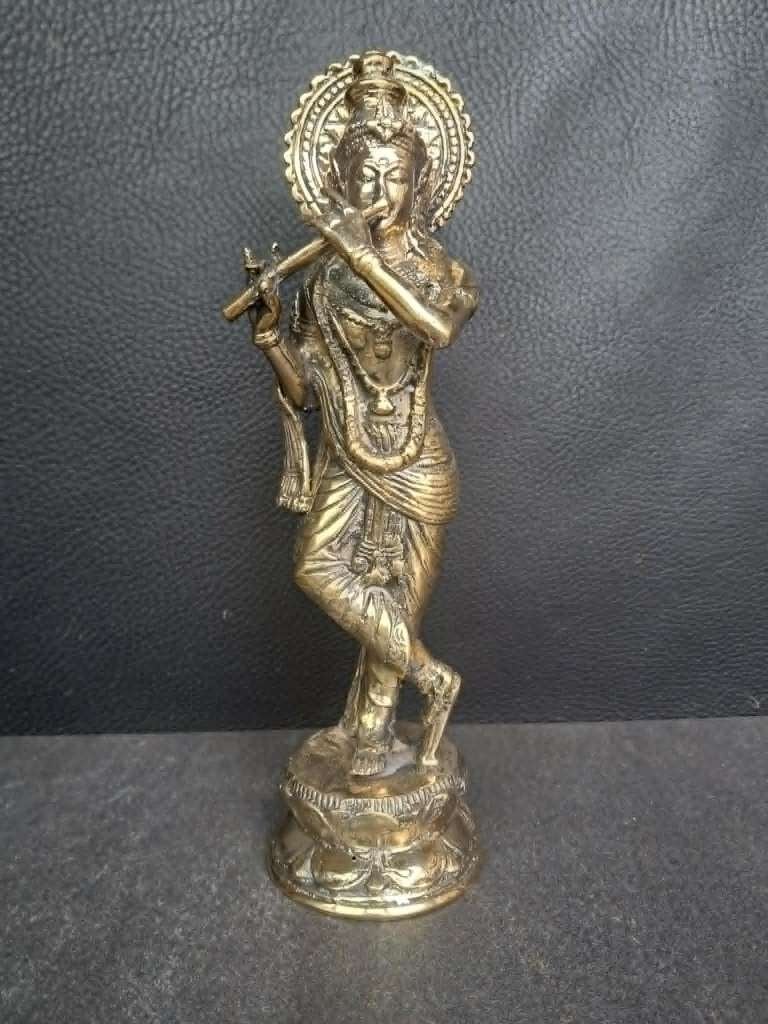 Bronzen beeld van Heer Krishna die fluit speelt /26 cm, 26 cm, Nieuw, Ophalen of Verzenden, Goud