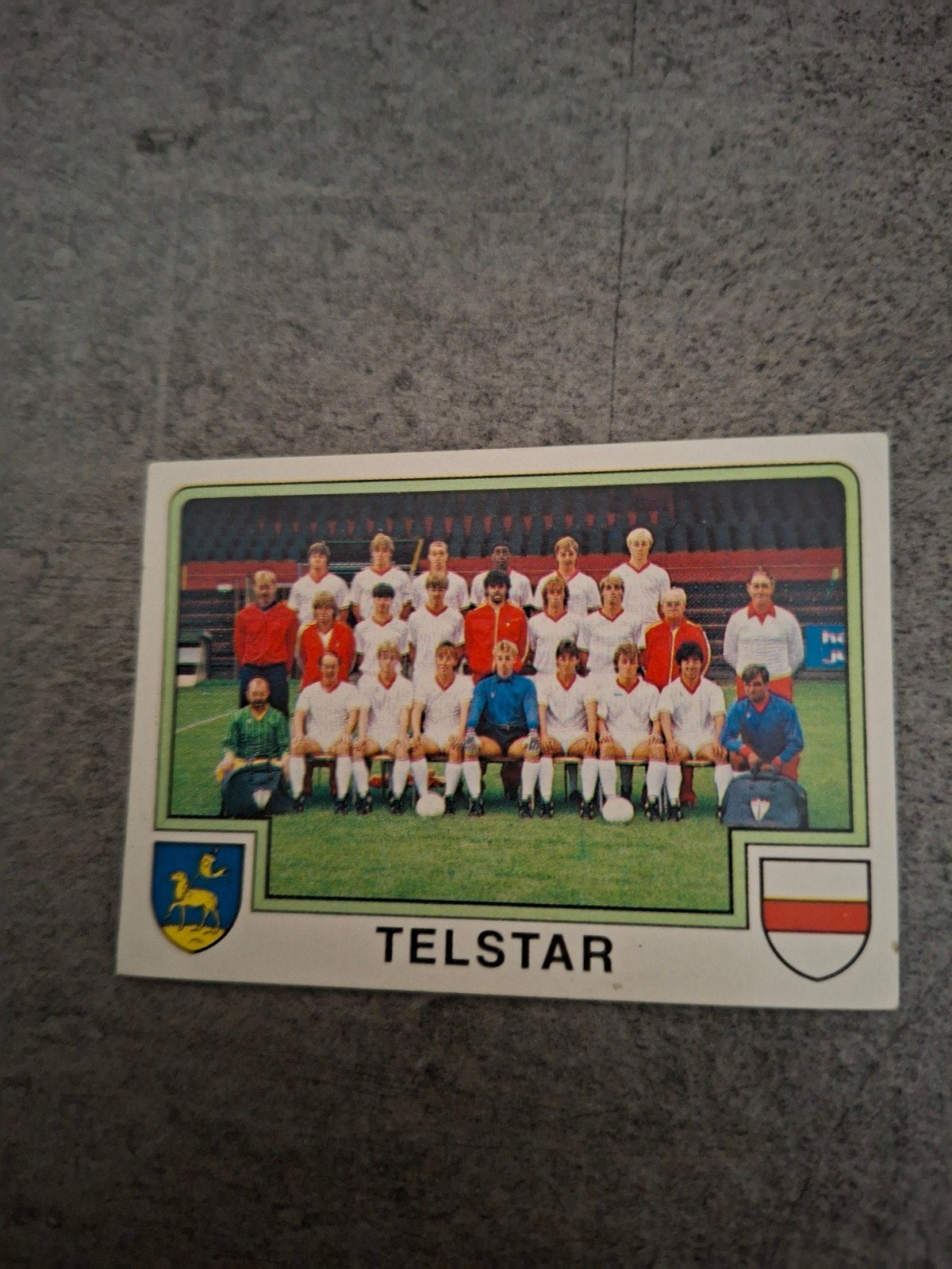 Panini sticker Voetbal 86. Teamfoto Telstar., Ophalen of Verzenden, Zo goed als nieuw, Sticker