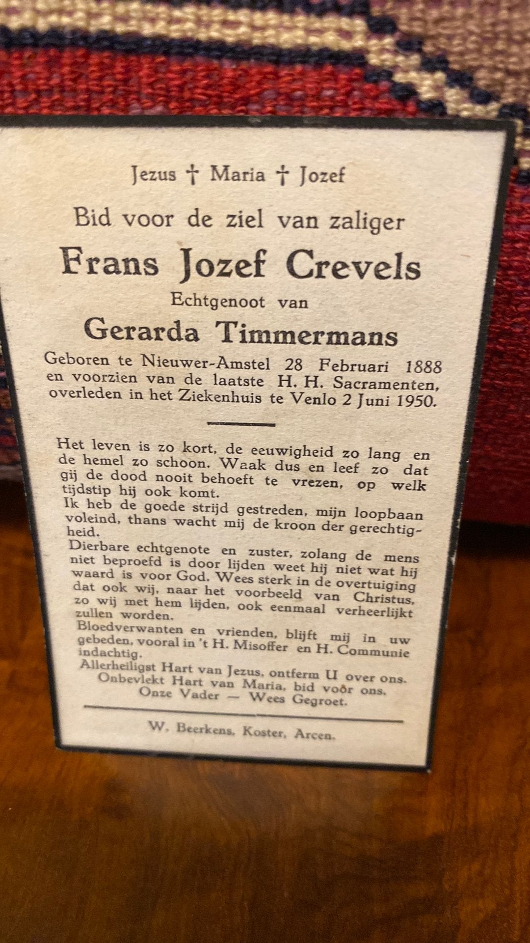 FJ Crevels x Timmermans 1888 Nieuwer-Amstel 1950 Venlo, Ophalen of Verzenden