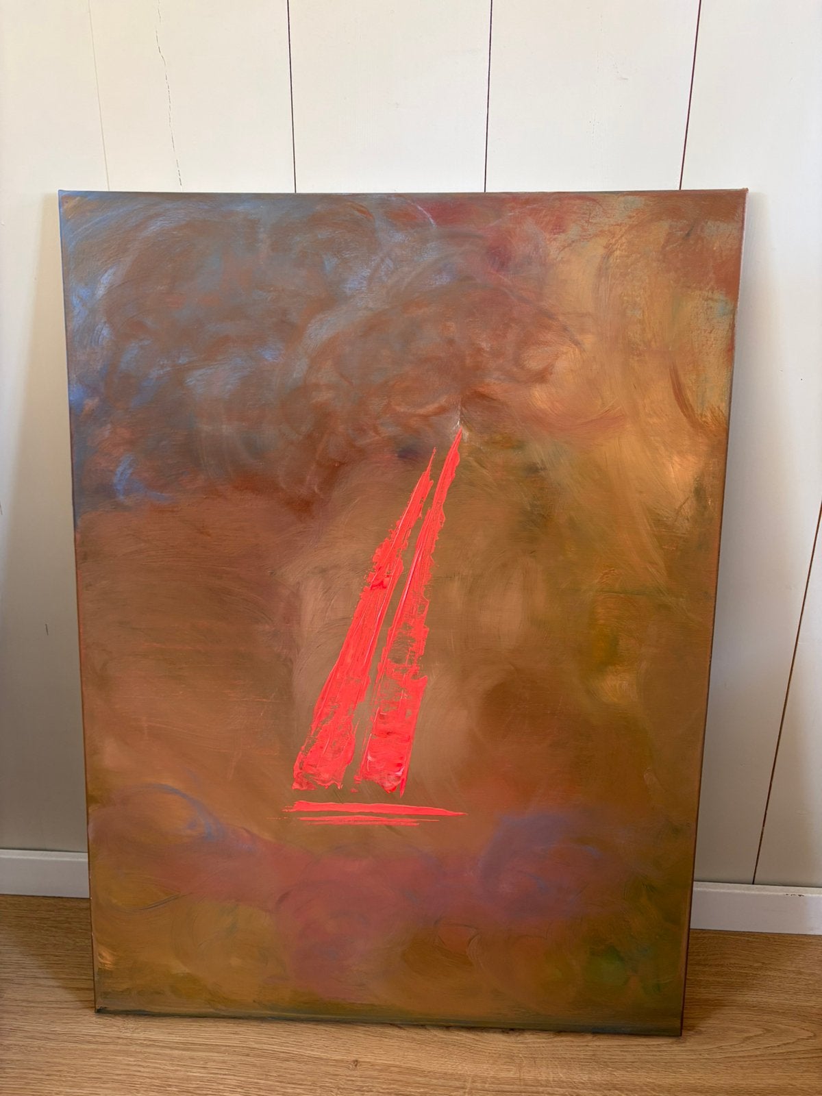 Abstract Schilderij met Levendige Rode Accent, Ophalen