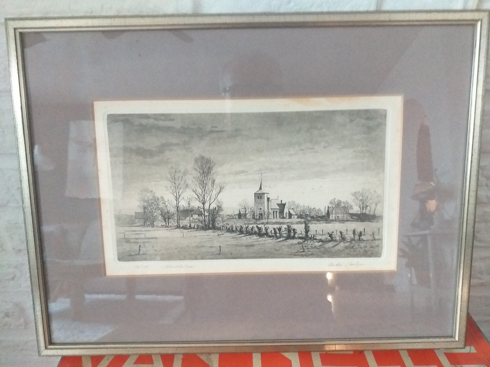 ETS KERKDORP MIDDELAAR IN GEMEENTE MOOK., Antiek en Kunst, Kunst | Etsen en Gravures, Ophalen of Verzenden