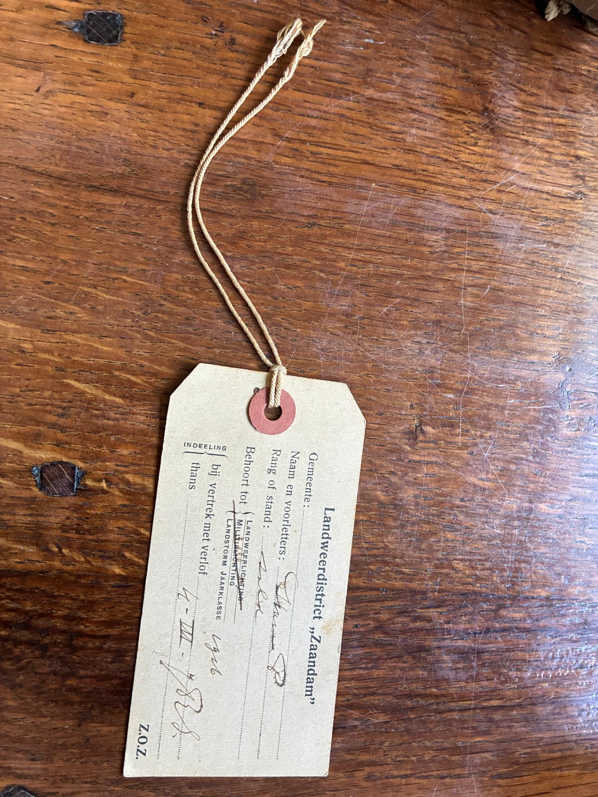 Vintage Militair Identificatie Label - Landweerdistrict Zaan, Verzamelen, Ophalen of Verzenden, Gebruikt