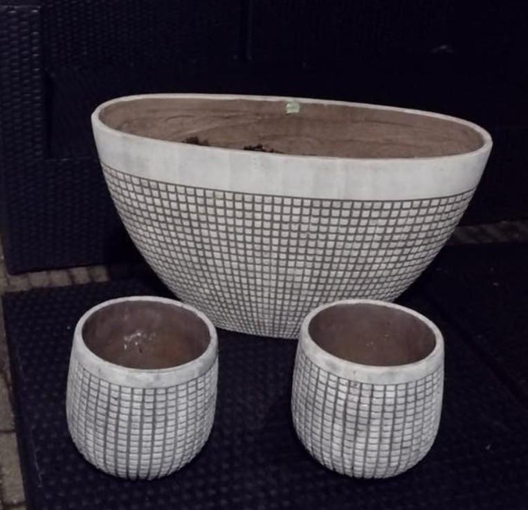 Grote ovale plantenbak met rasterpatroon, Tuin en Terras, Bloempotten, Ophalen, Gebruikt, Balkon, Overige vormen