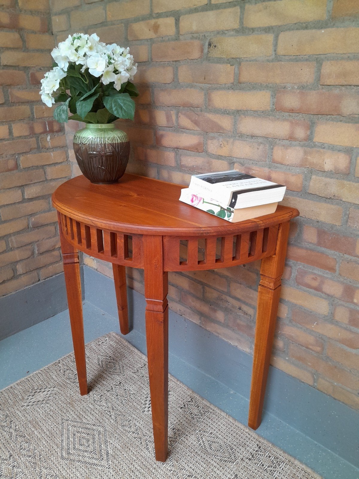 Site tafel van teakhout met spijlen, Huis en Inrichting, Tafels | Sidetables, Ophalen, Gebruikt, 50 tot 100 cm, Teakhout
