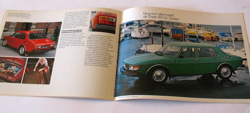 Autofolder Saab 99 GL 99GL 1977/1978 ZGAN brochure folder, Ophalen of Verzenden, Zo goed als nieuw, Overige merken, Saab
