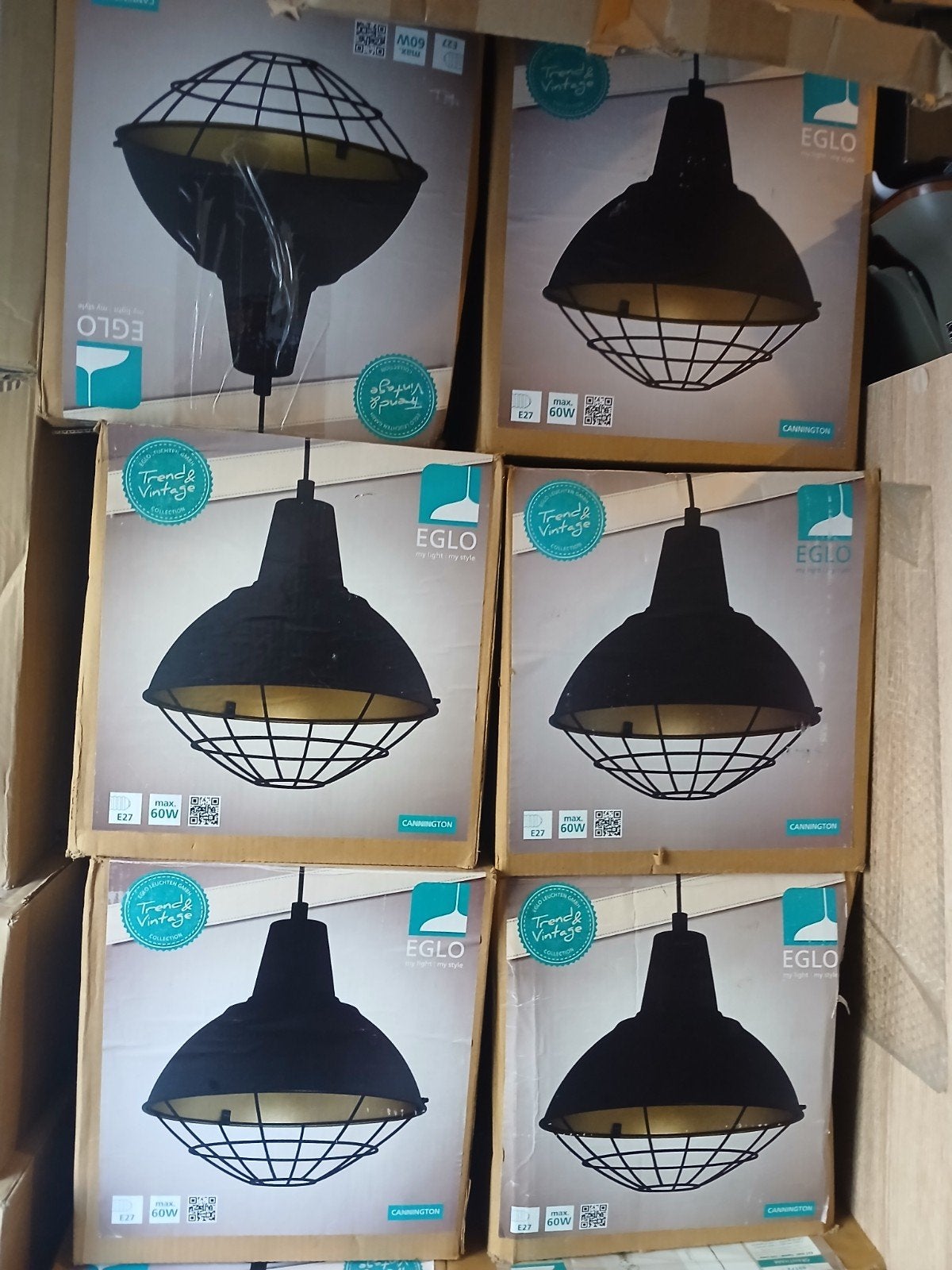 EGLO Cannington Hanglamp - Zwart/Goud - E27 fitting, Nieuw, E27 (groot), Ophalen of Verzenden, Industrieel, Vintage