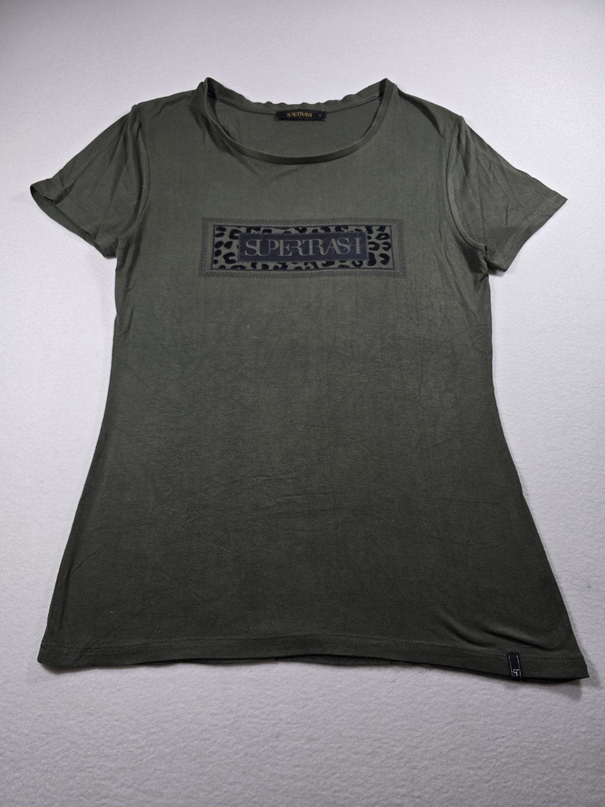 Supertrash dames T-shirt M olijfgroen met opdruk goede staat, Maat 38/40 (M), Supertrash, Verzenden, Korte mouw