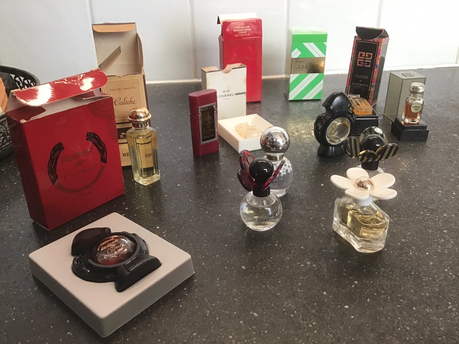 Vintage miniatuur parfum. o.a. Hermes Cartier Mark Jacobs, Verzamelen, Ophalen of Verzenden, Zo goed als nieuw, Miniatuur